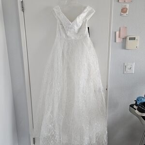 Lulu's Off Shoulder White Dress with Sequin Accents